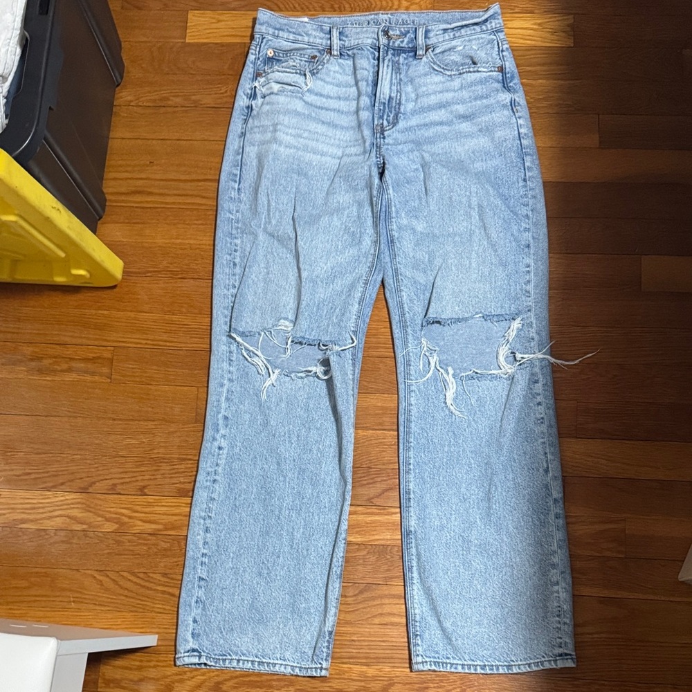 American Eagle Outfitters Light Blue Ripped Straight Leg Jeans